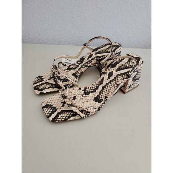 Zara Sandals Women 8 EUR 39 Snake Print Square Toe Block Air Fit Insole Foam - Picture 3 of 16